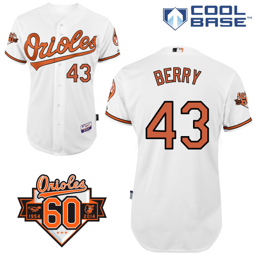 Tim Berry #43 MLB Jersey-Baltimore Orioles Men's Authentic Home White Cool Base/Commemorative 60th Anniversary Patch Baseball Jersey